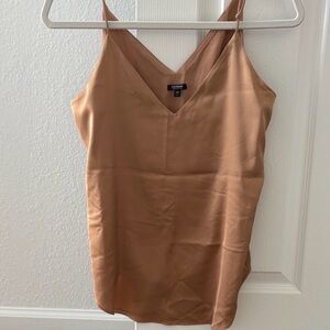 Express Satin V-Neck Cami Tank - Tan